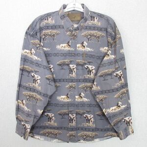 Vintage North River Shirt Mens L Safari Animal Print Long Sleeve Button Down
